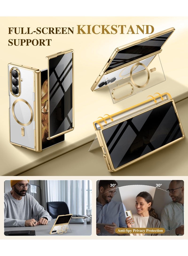 بيرفي جراب لسامسونج جالاكسي زد فولد 7 مع واقي شاشة للخصوصية، [متوافق مع ماج سيف] [حامل مخفي] تصميم شفاف مطلي، جراب صلب نحيف مقاوم للصدمات بحماية كاملة للهاتف، ذهبي - Image 3